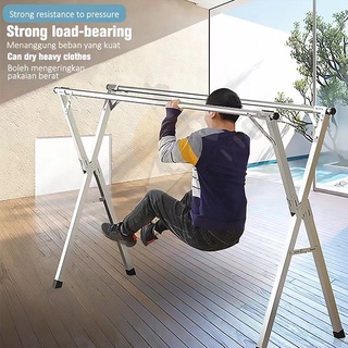 2.4M/3 Rail Sampayan Foldable Heavy Duty Hanger For Clothes Stainless Outdoor Laundry Drying Rack #3