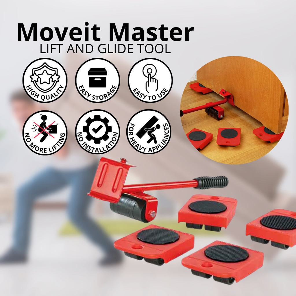 MoveIt Master 5Pcs Furniture Lifter Tool Easy Slides Transport