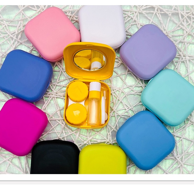 Mini Contact Lenses Case Minimalist Pastel Blue White Yellow Contact