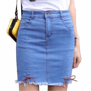 New Korean fashion bow high waist hips denim skirt#619