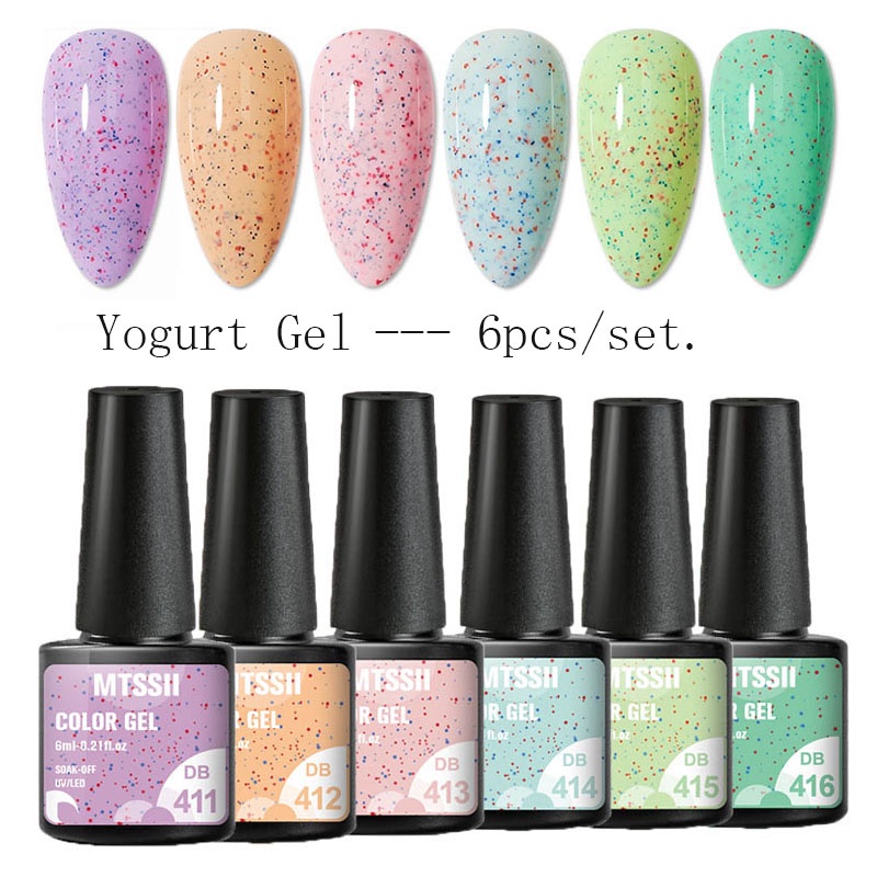 Mtssii 6pcs Yogurt Effect Gel Nail Polish Set Semiperman Base Top Coat