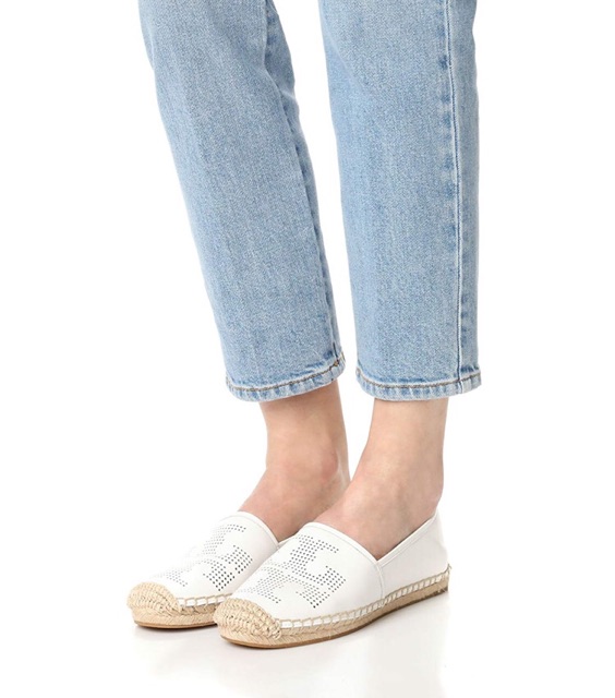 TORY BURCH Original White Perforated Logo Espadrille Flats | Shopee  Philippines