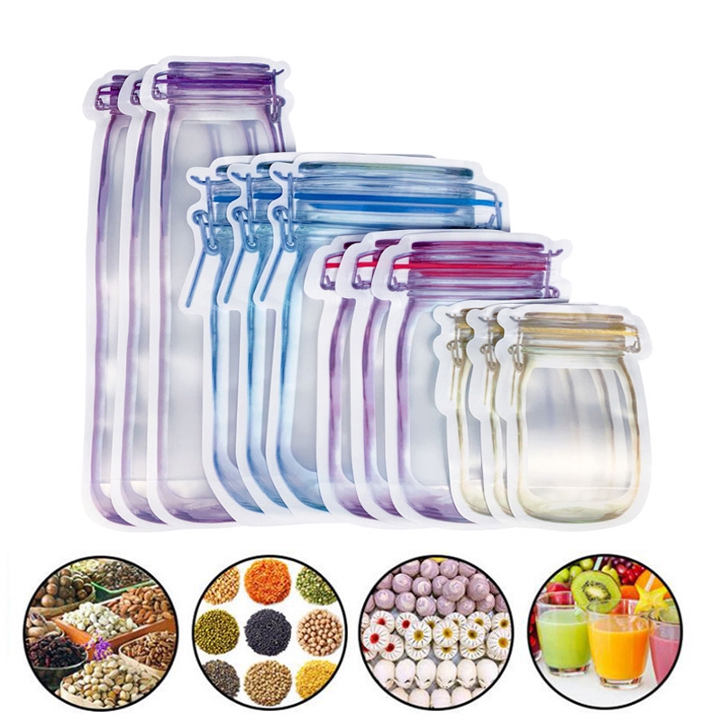 5Pcs Reusable Mason Jar Bottles Bags/Nuts Candy Cookies Snacks Kitchen