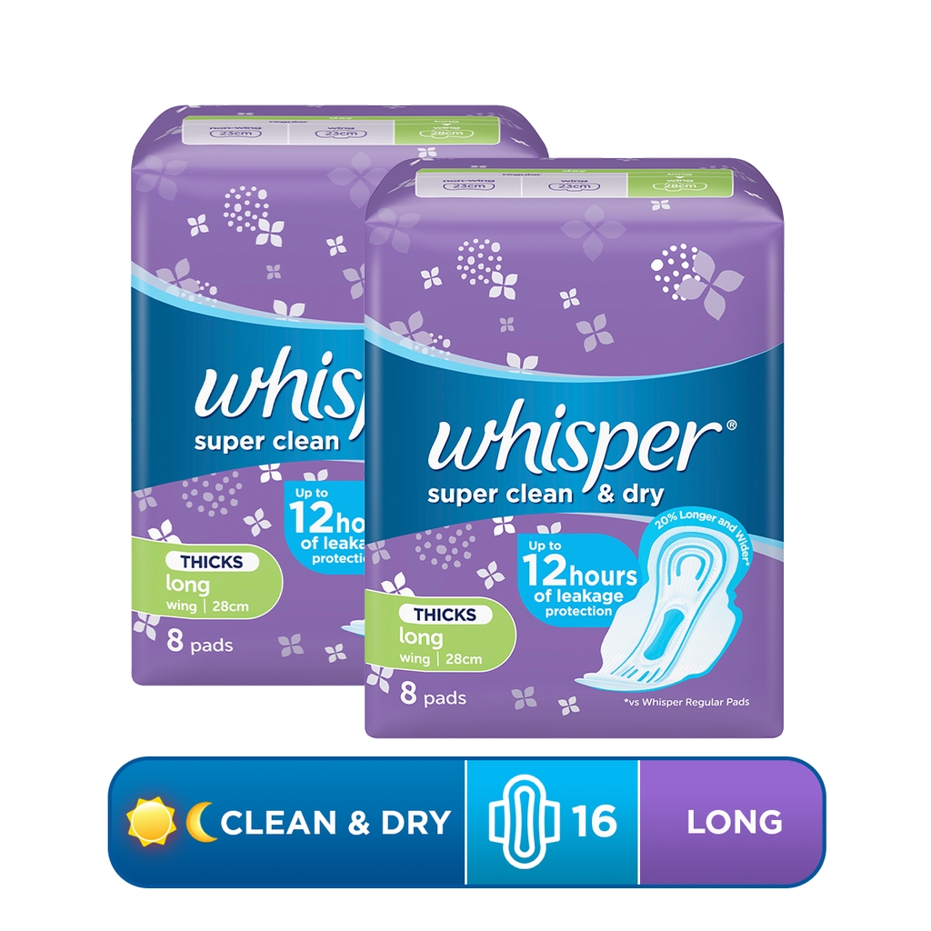 Whisper Super Clean & Dry Long Heavy Flow (28cm) with Wings 16 Sanitary