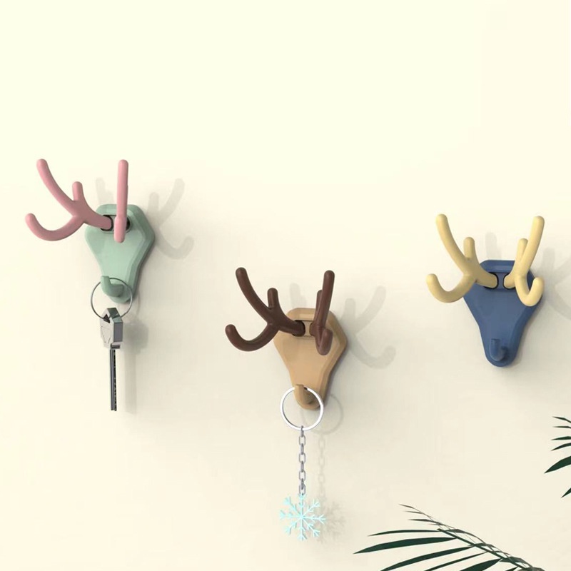 Wall Mount Deer Head Key Holder Hanger, Nail Free Reusable Adhesive Jewellery Display Rack