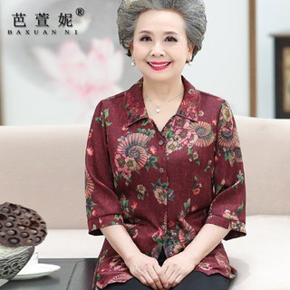 Grandma silk satin shirt middle-aged and elderly female mother spring ...