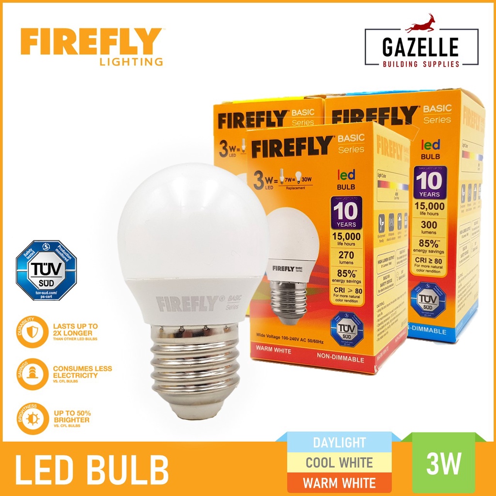 Firefly Basic Series LED A Light Bulb - 3 Watts Daylight / Cool White ...