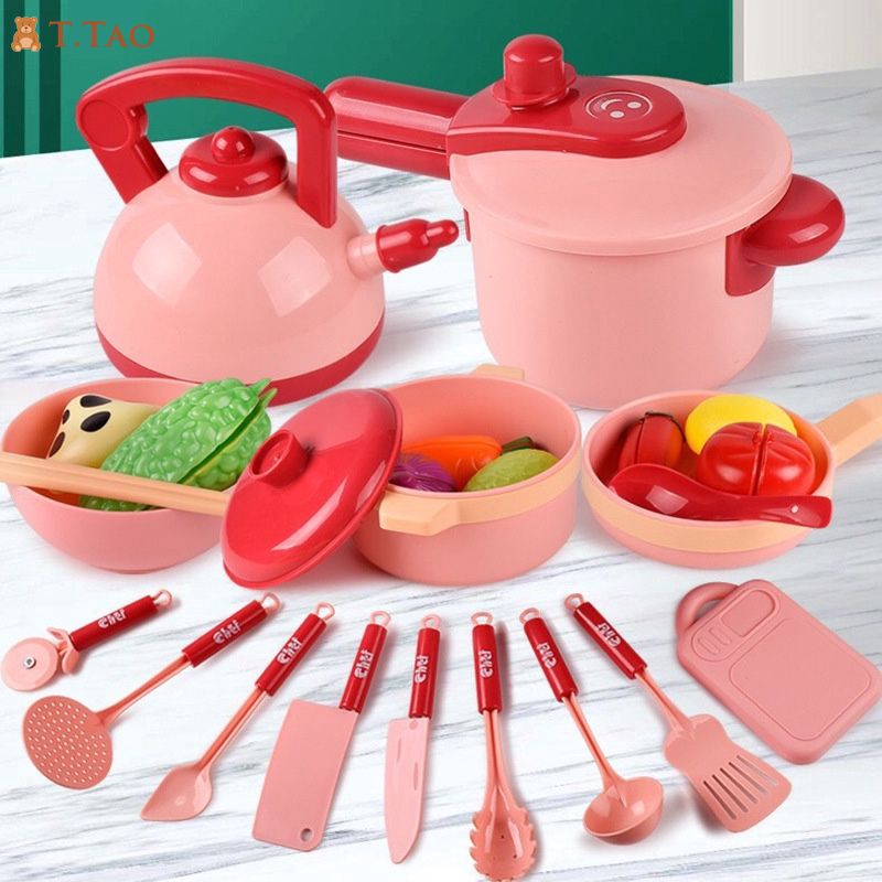 tuscom 1 set children girl toy role play mini simulation kitchenware tableware cookware