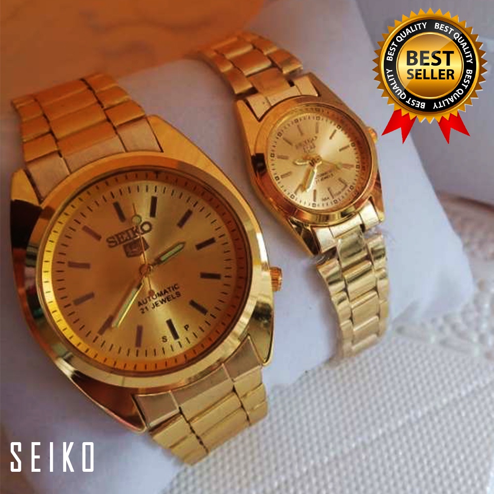 Seiko 5 Automatic 21 Jewels All Gold Stainless Steel Couple Watch | Shopee  Philippines