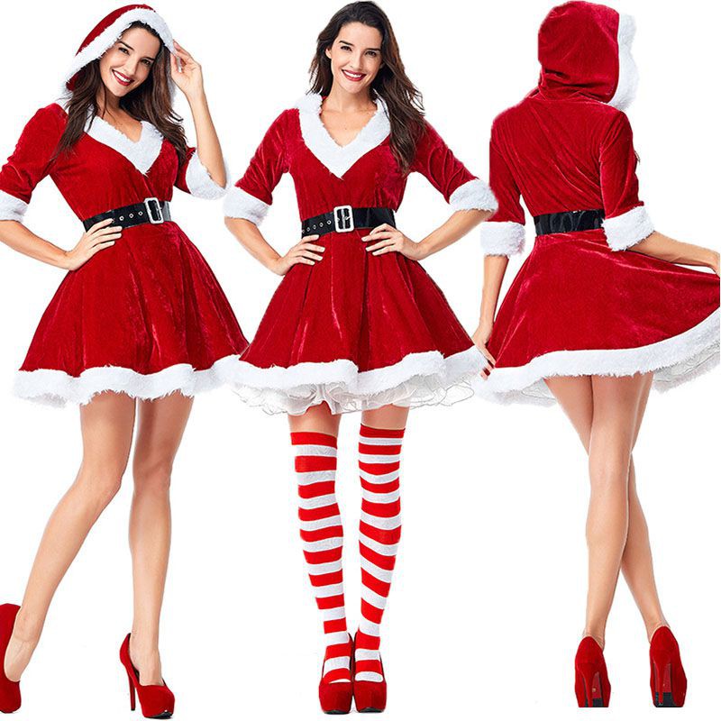 Women Xmas Costume Waistbelt Cosplay Outfit Santa Claus Fancy Dress |  Shopee Philippines