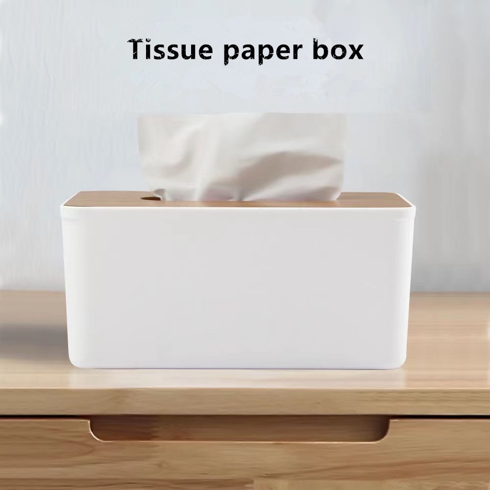 Wooden covered plastic tissue box holder kitchen storage room office