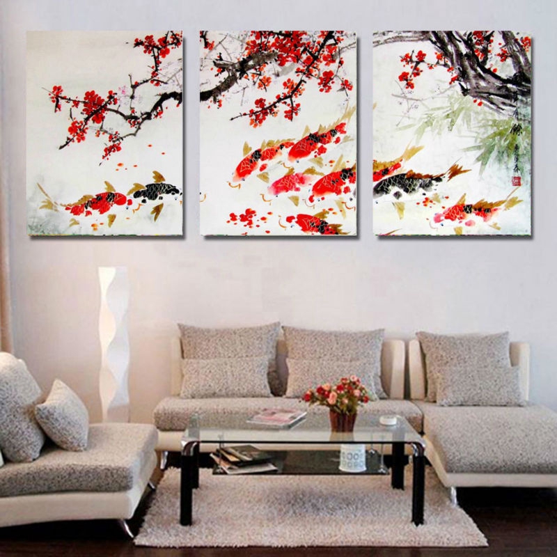 Printed Pictures Painting For Room Home Wall Art Decor 3 Pieces Cherry Blossom Koi Fish Canvas Abstract Poster Unframed Shopee Philippines