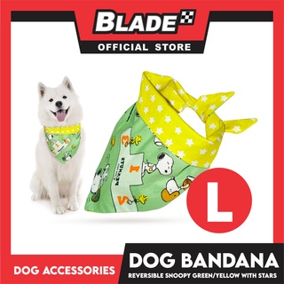 Dog Pet Bandana (Large) Reversible Snoopy Green/Yellow with Stars Washable Scarf Oz_5