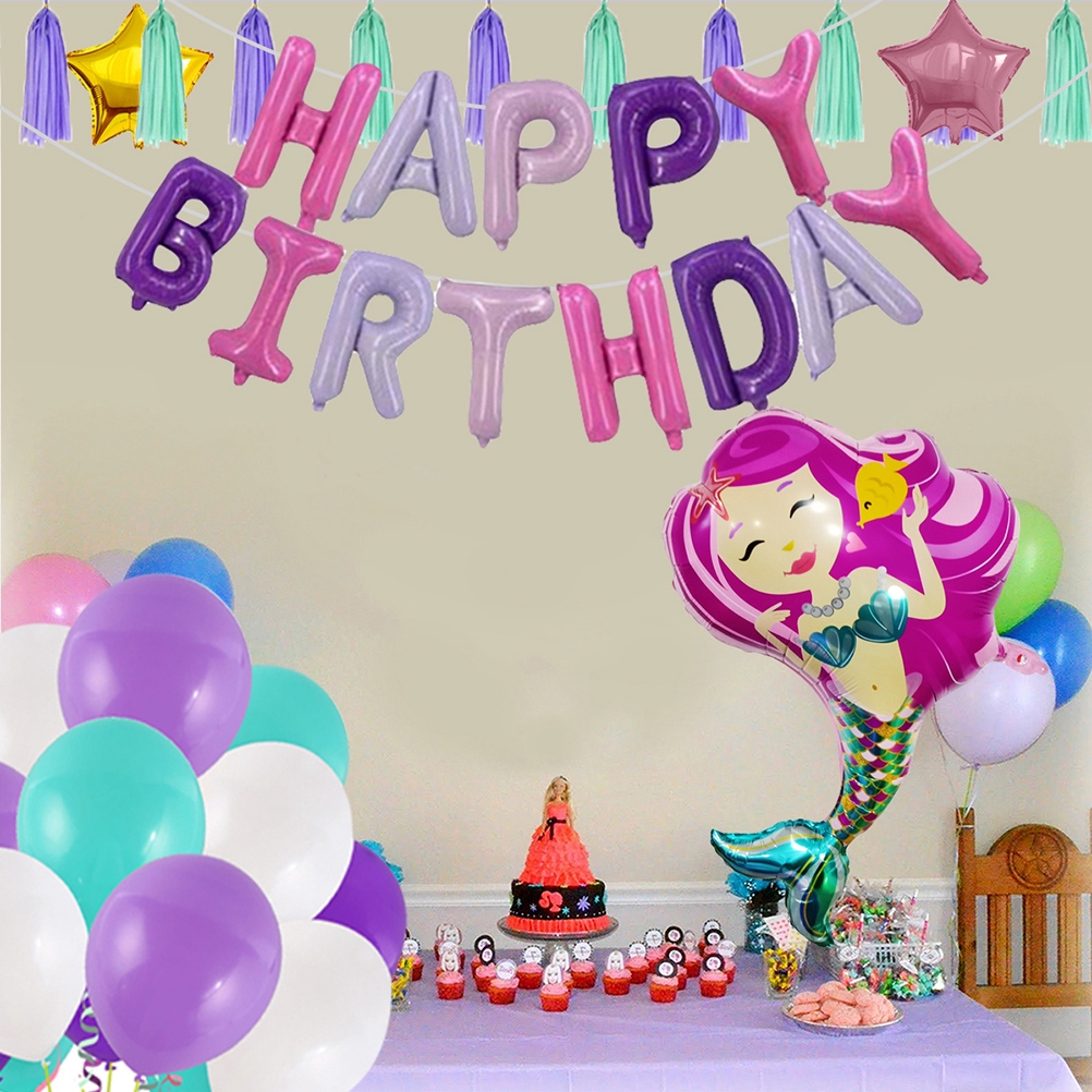 Mermaid Theme Birthday Decorations Latex Balloons Tassels Shopee