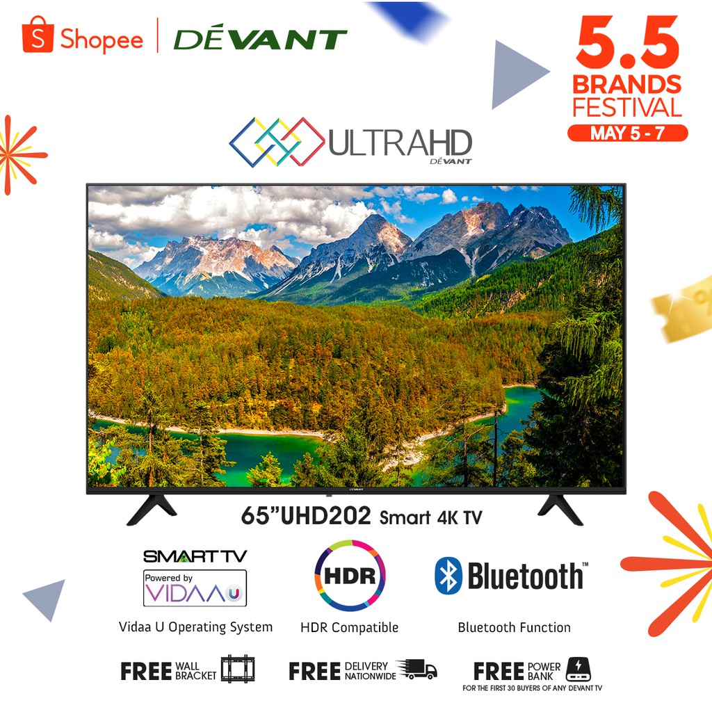 Devant 65-inch Smart 4K TV with FREE Wall Bracket - 65UHD202 | Shopee