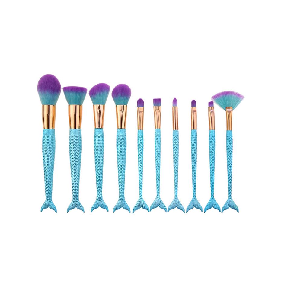 10pcs Ombre Hair Mermaid Handle Makeup Brushes Set Shopee