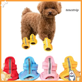 【Vip】4Pcs Rubber Sole Mesh Cotton Breathable Anti-Skid Pet Shoes Dog Puppy Sandals