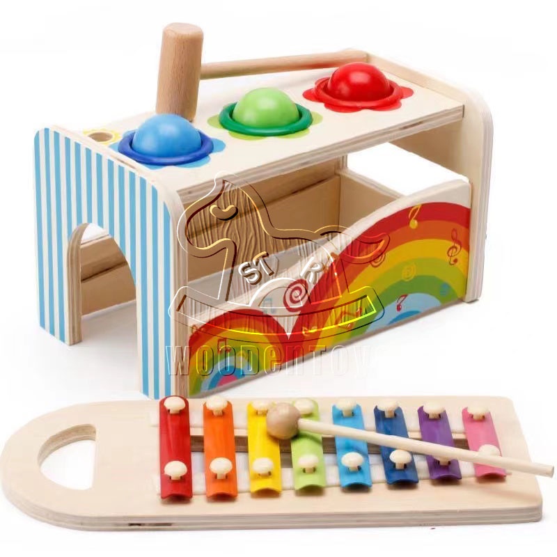 Wooden Hammer and Ball Toy and Xylophone Set - Mallet and Pegs Pound ...