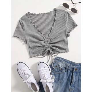Front String Tops Adjustable Crop Top Drawstring WW | Shopee Philippines