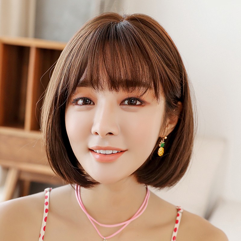 Wig Female Short Hair Round Face Bobo Korean Bobo Head Shaved Face Fluffy Natural Shoulder Hairstyle Female Net Red Clavicle Hair Shopee Philippines