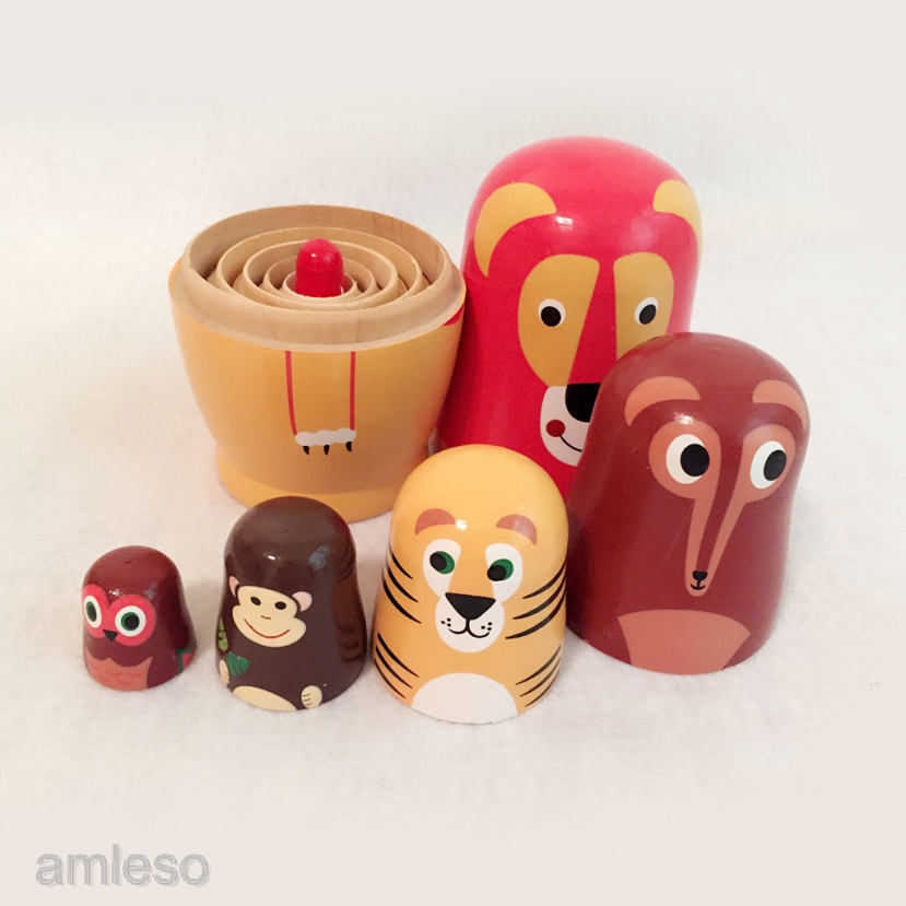 6pcs Painted Wooden Animals Nesting Dolls Matryoshka Russian Doll Kids Gift  | Shopee Philippines
