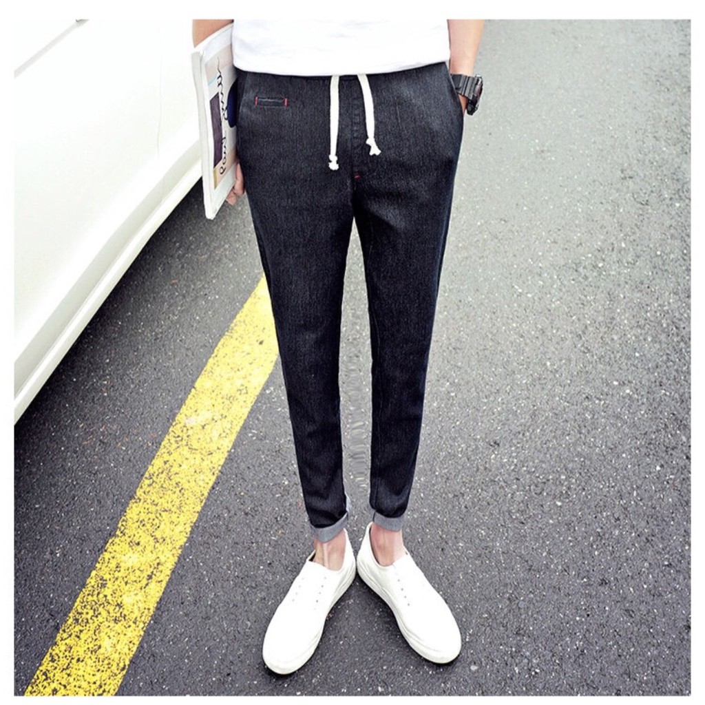 mens denim drawstring pants