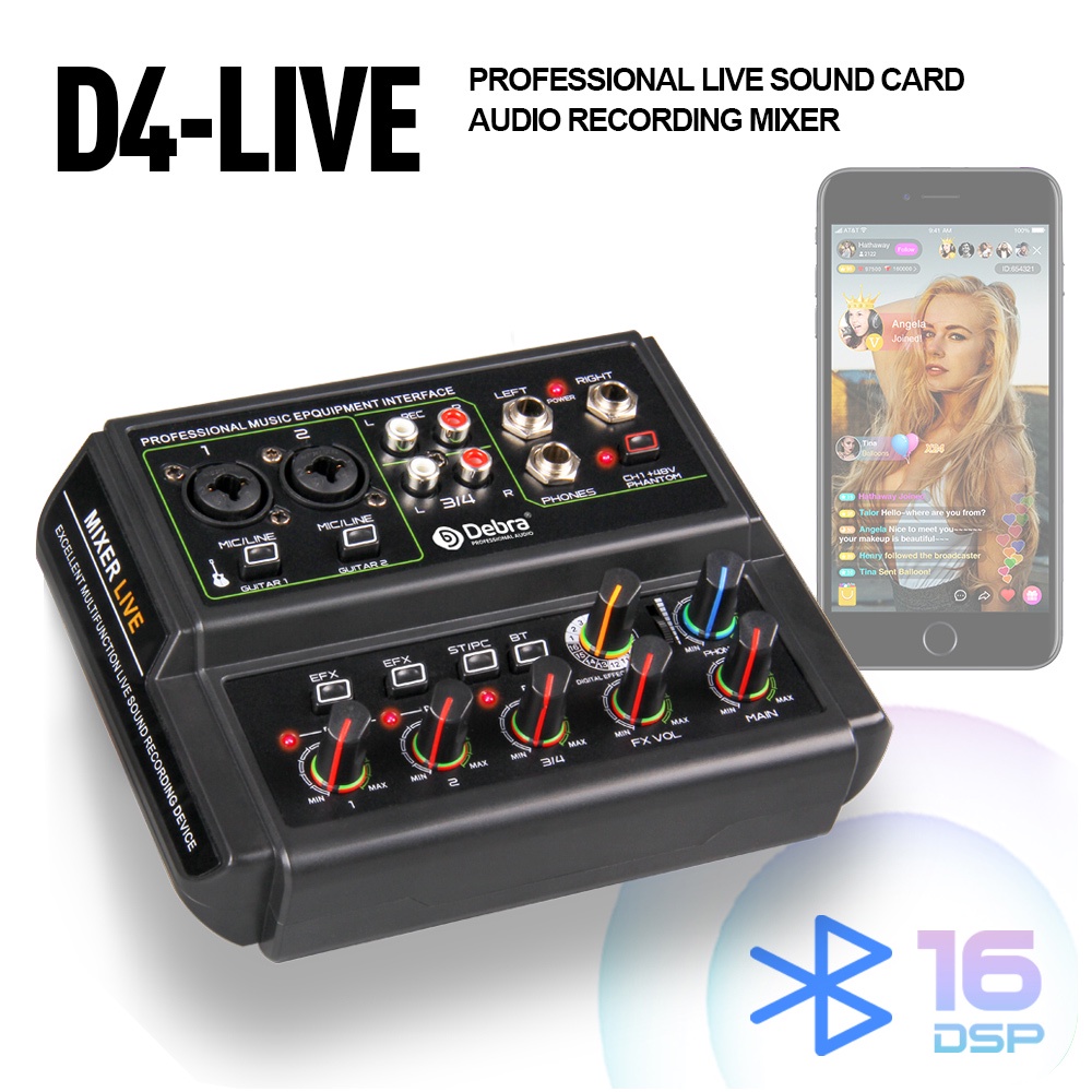 R8SL D4Live 4 Channel Audio Interface Sound Card With Bluetooth, +48v