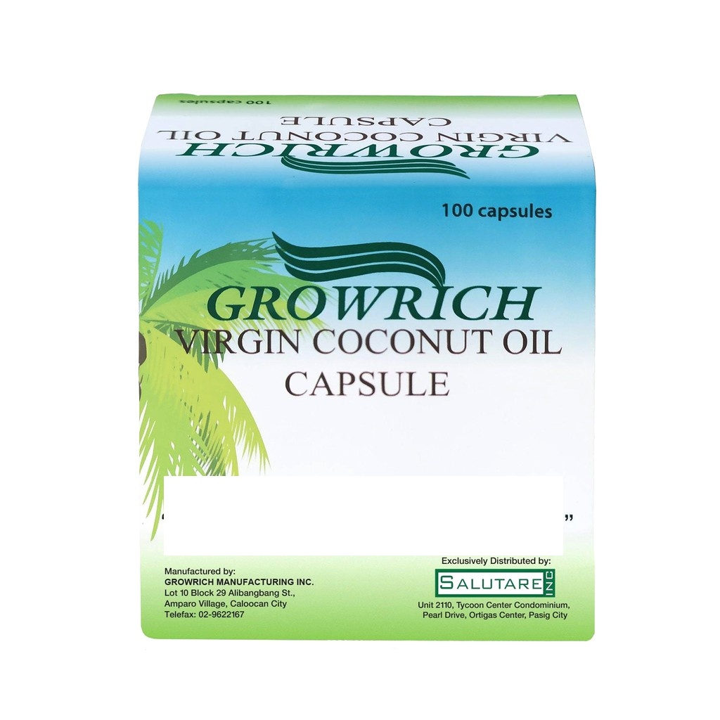 Growrich Virgin Coconut Oil Capsule 500mg Vco Capsules Box of 100 +cs