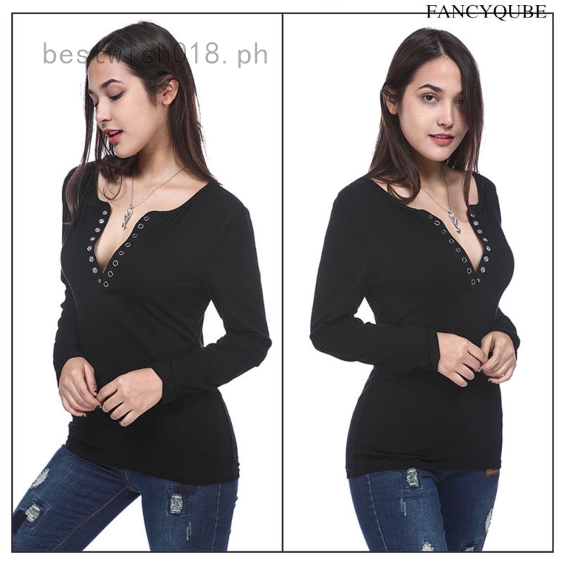 plunge neck long sleeve top