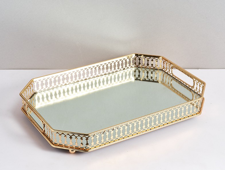 Decorative Metal Rectangular Serving/Dressing Table Tray Mirrored Base ...