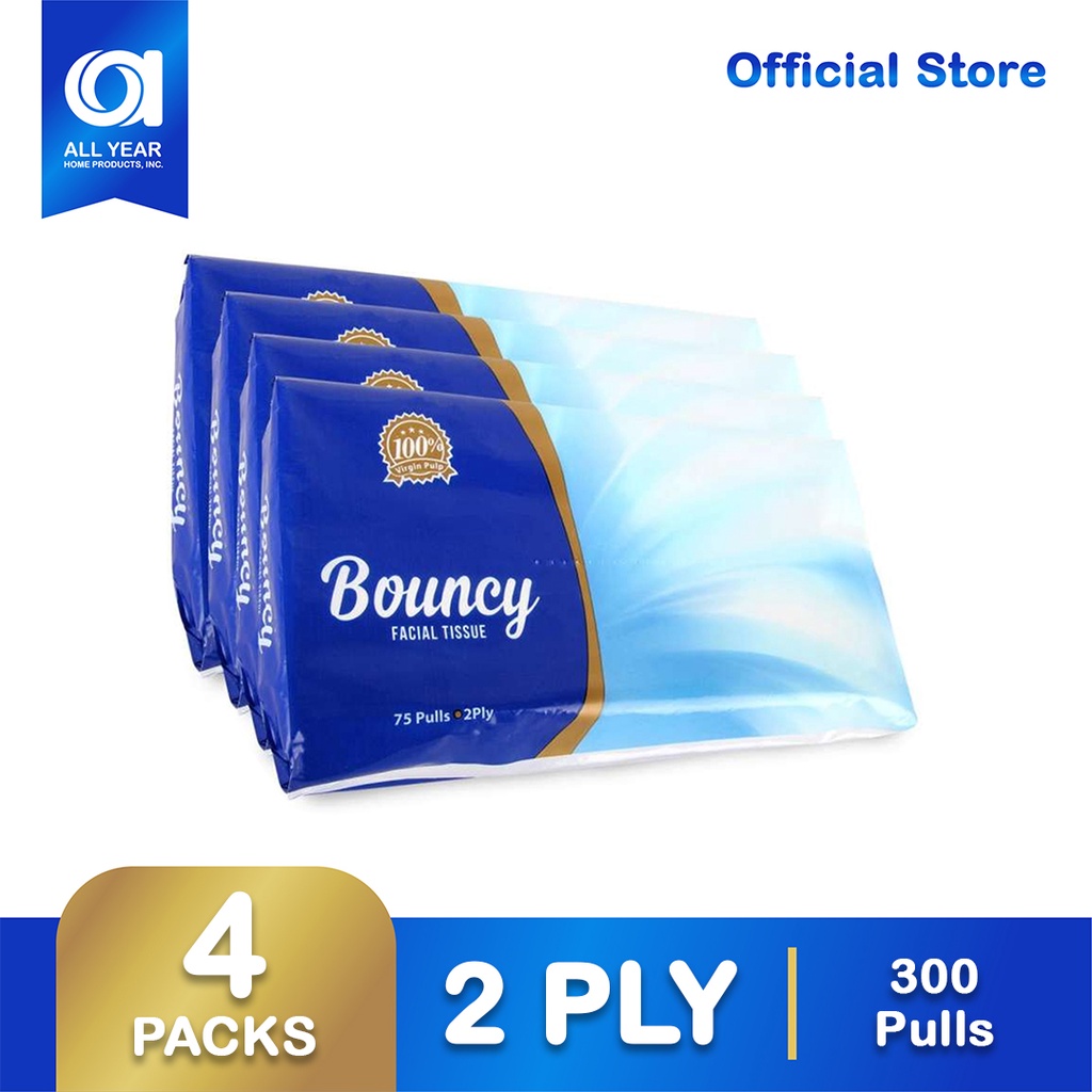 Bouncy Facial Tissue Travel Pack 2 Ply 75 Pulls x 4 Packs Facial