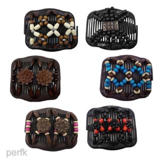 6x Stretchy Beaded Hair Comb Retro Wooden Beads Magic Beads Double Hair Comb #3