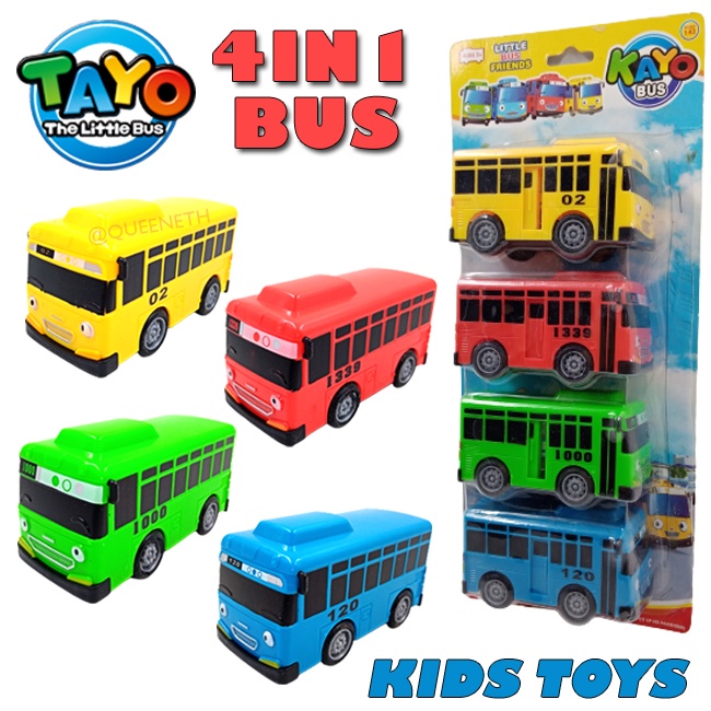 The Little Bus 4 In 1 Playset Pull Back Kids Toys Small Tayo Bus 4 In 1 Bus Car（hot）