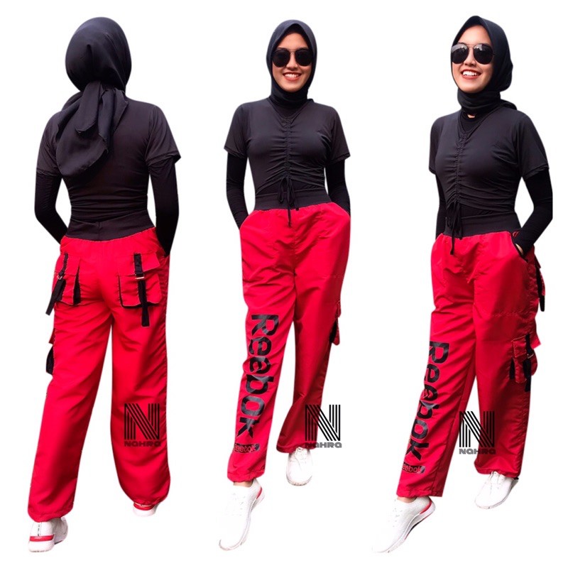 red cargo pants