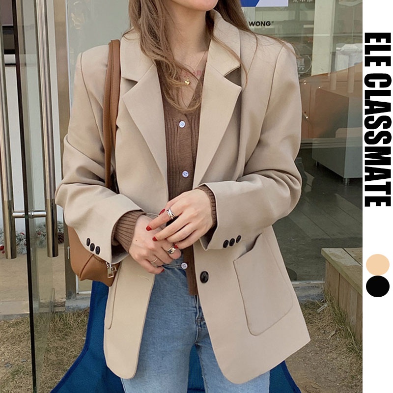 Korean casual blazer suit jacket for women loose retro lapel long