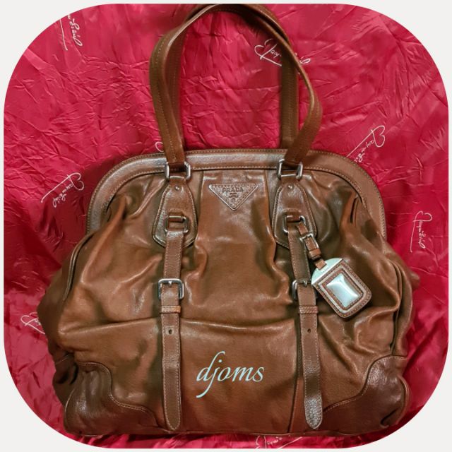 Prada Brown Crinkled Leather Top Handle Dome Tote Bag | Shopee Philippines