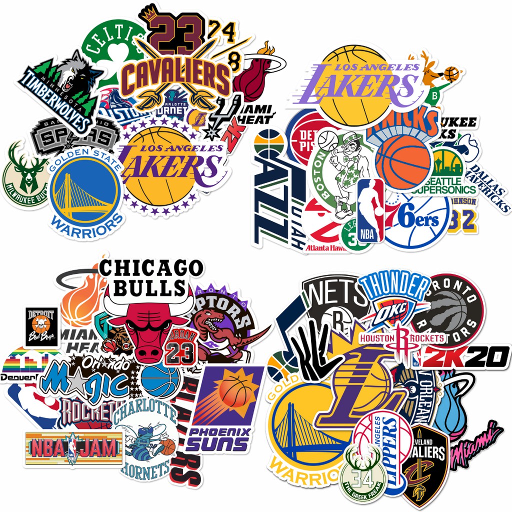 (BUNDLE OF 4) NBA Teams Logos Vinyl Sticker Pack (Stickers for Phones ...