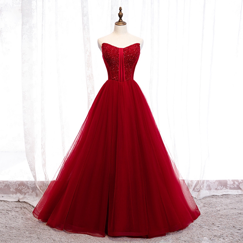 red strapless evening dress