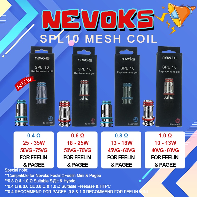OCC NEVOKS NEVOKS OCC Coil Mesh0.6/0.8/1.ohm Nevoks Feelin/Pagee Occ Replacement Coils 5PCS