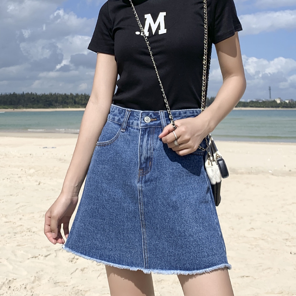 dark grey denim skirt