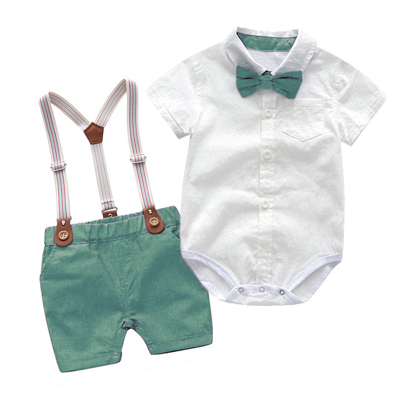 Green Baptismal Baby Boy Binyag Outfit Design for Infant Gentleman