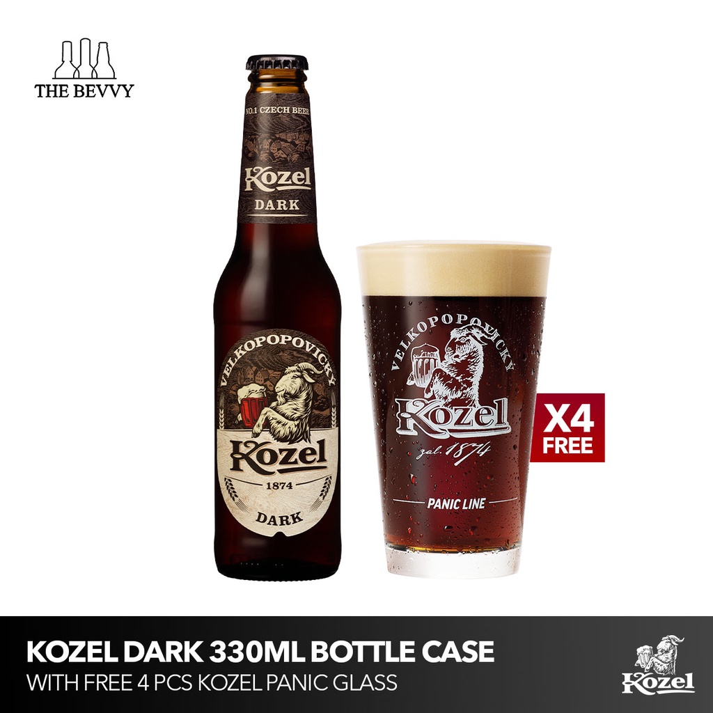Kozel Dark 330ml Bottle x 24 Beer Czech Republic with Free 4pcs Kozel ...