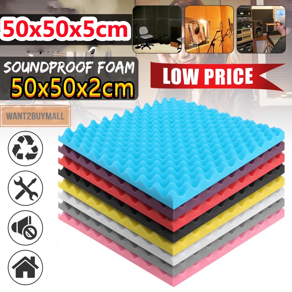 12pcs 50x50x5cm Sound Proof Sponge Studio Acoustic Foam Soundproofing ...