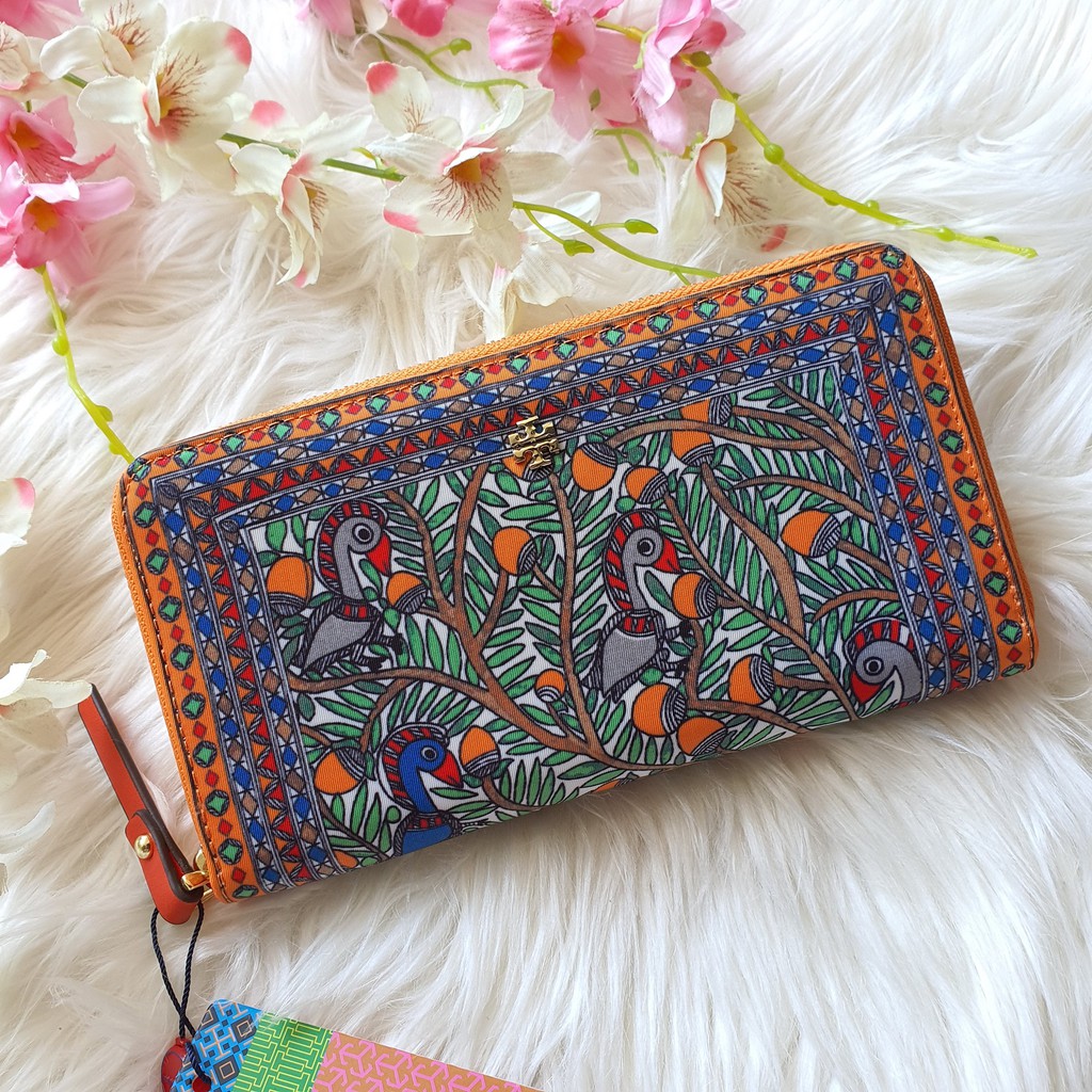 Tory Burch Robinson Zip Continental Wallet in Multicolor Nylon with Peacock  Artwork Printed Design | Shopee Philippines