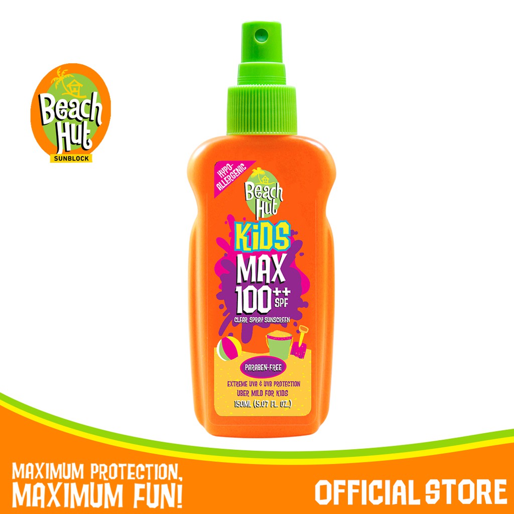 Beach Hut Sunblock Kids Max 100++ Clear Spray Sunscreen 150ml | Shopee ...