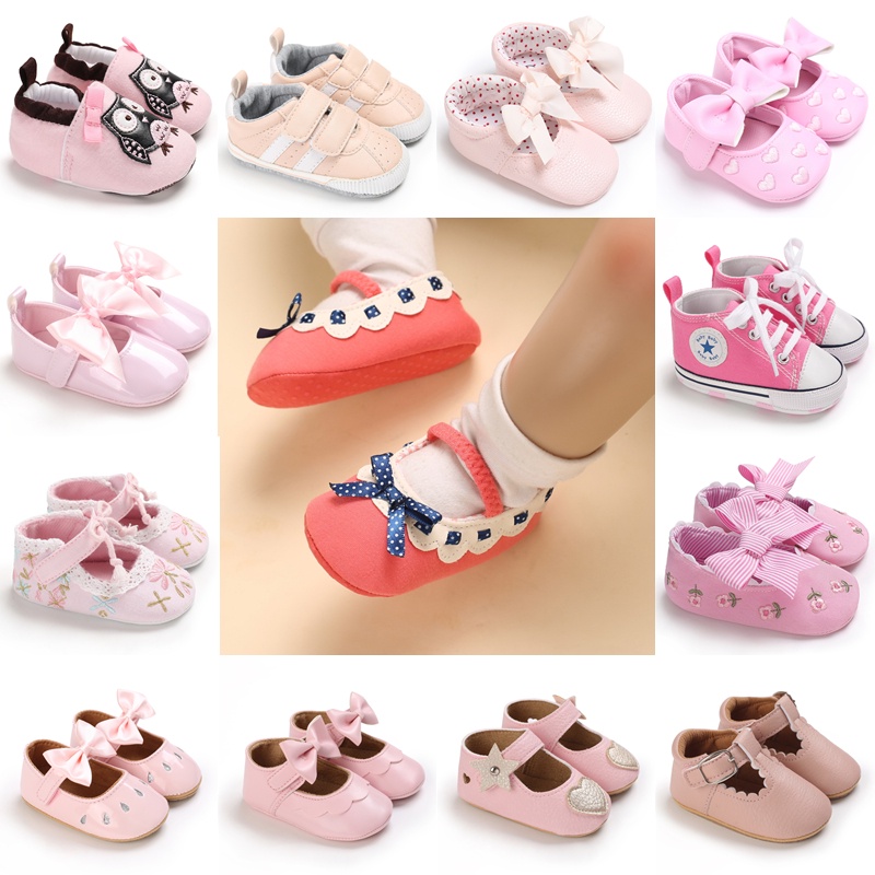 Baby Pink Shoes Baptismal Girl Princess Toddler Shoes Newborn Bow Flats ...