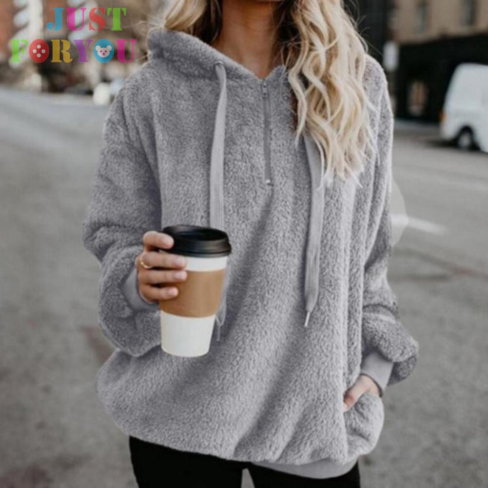 Clearance sale!!! Fleece Solid Color Loose Hoodies Coat Women Pocket Outfit (Light Grey 3XL ...