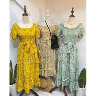 Bkk Bangkok Floral Smocking Puffed Sleeves Maxi Dress | Shopee Philippines