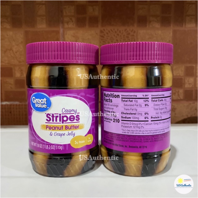 出色 Great Value Creamy Peanut Butter Grape Jelly Stripes Spread, 18 oz Pack  of