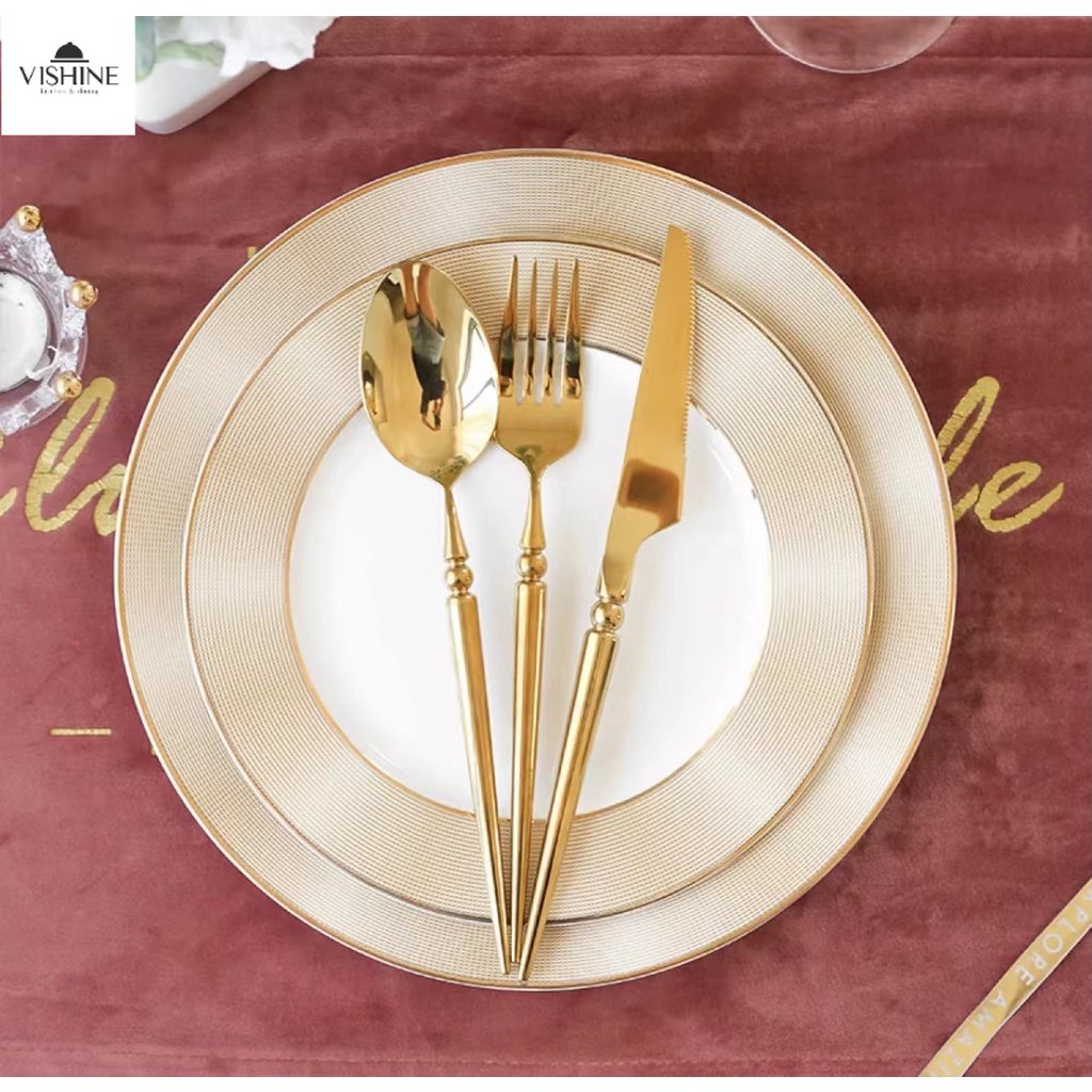 One Set 8-inch And 10-inch Ceramic Phnom Penh Embossed Flat Plate Bone China With Gift Box